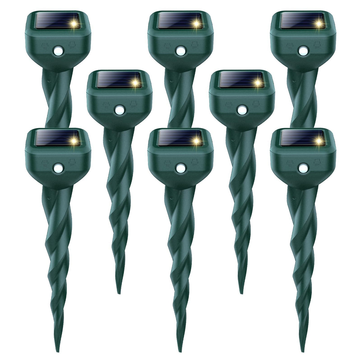 BORHOOD Mole Repellent Solar Stake installed in a garden deters burrowing animals safely
