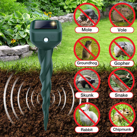 BORHOOD Ultrasonic Deterrent Stake with solar panel improves yard protection around flower beds