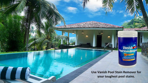 Before and after pool surface shows improved clarity with Vanish.