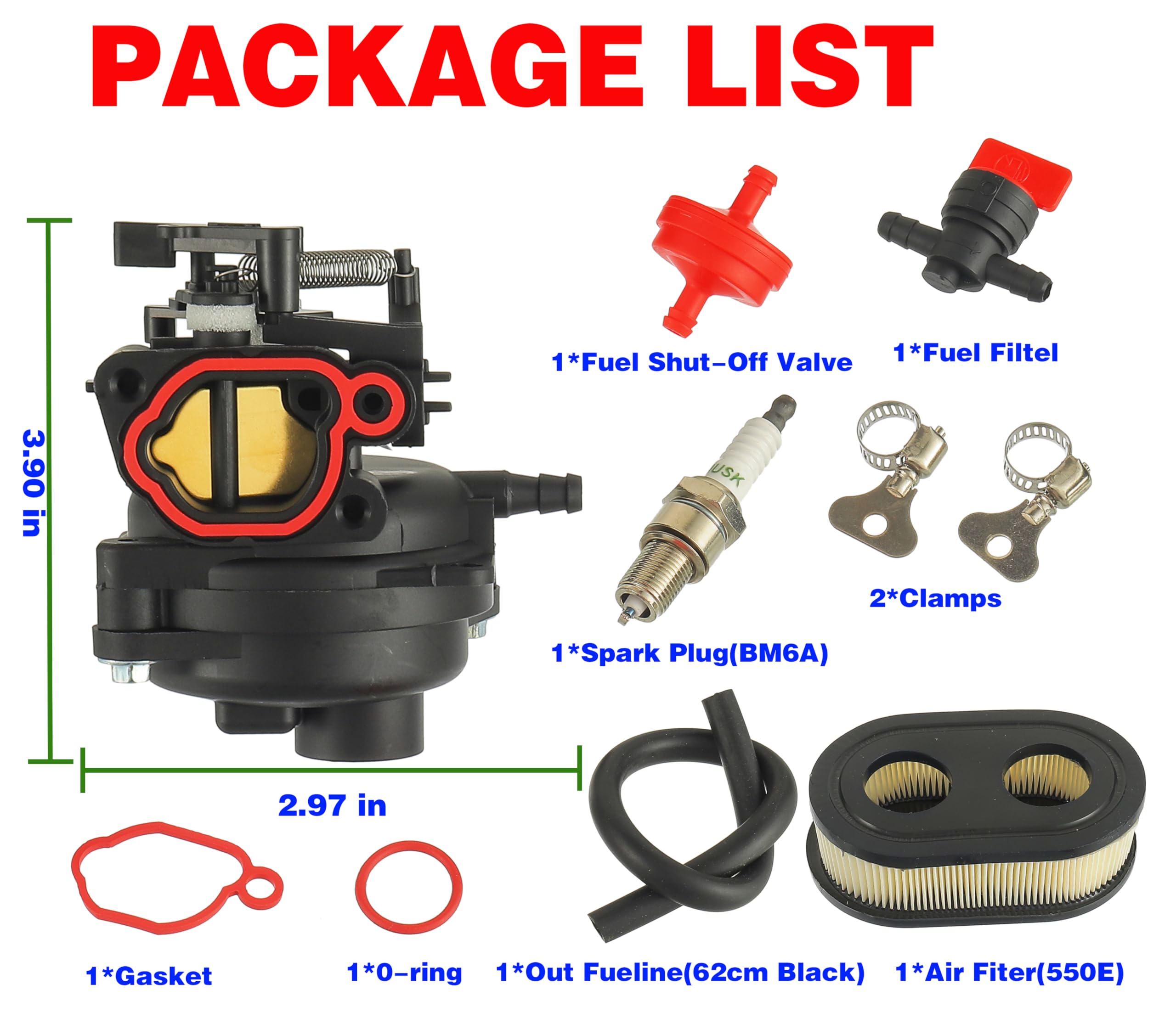 BOSHCHEN 799584 carburetor assembly with spark plug and fuel line for reliable startup.