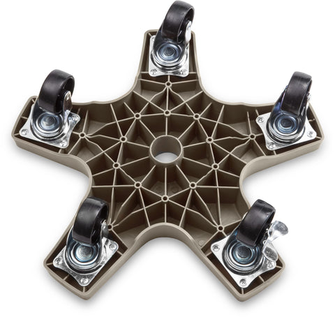 Bosmere Caddie wheel close-up highlighting smooth rolling with locking capability.