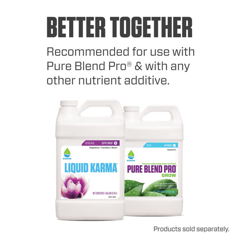 Botanicare Liquid Karma storage bottle on shelf.