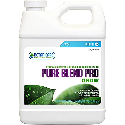 Botanicare Pure Blend Pro Grow quart bottle; supports balanced growth in soil or hydroponics.