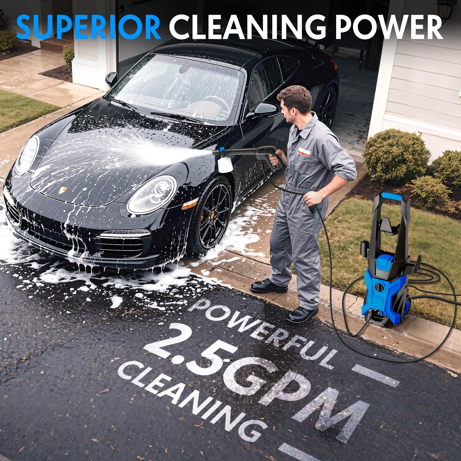 BothLin power washer with four quick-connect nozzles for versatile cleaning patterns.