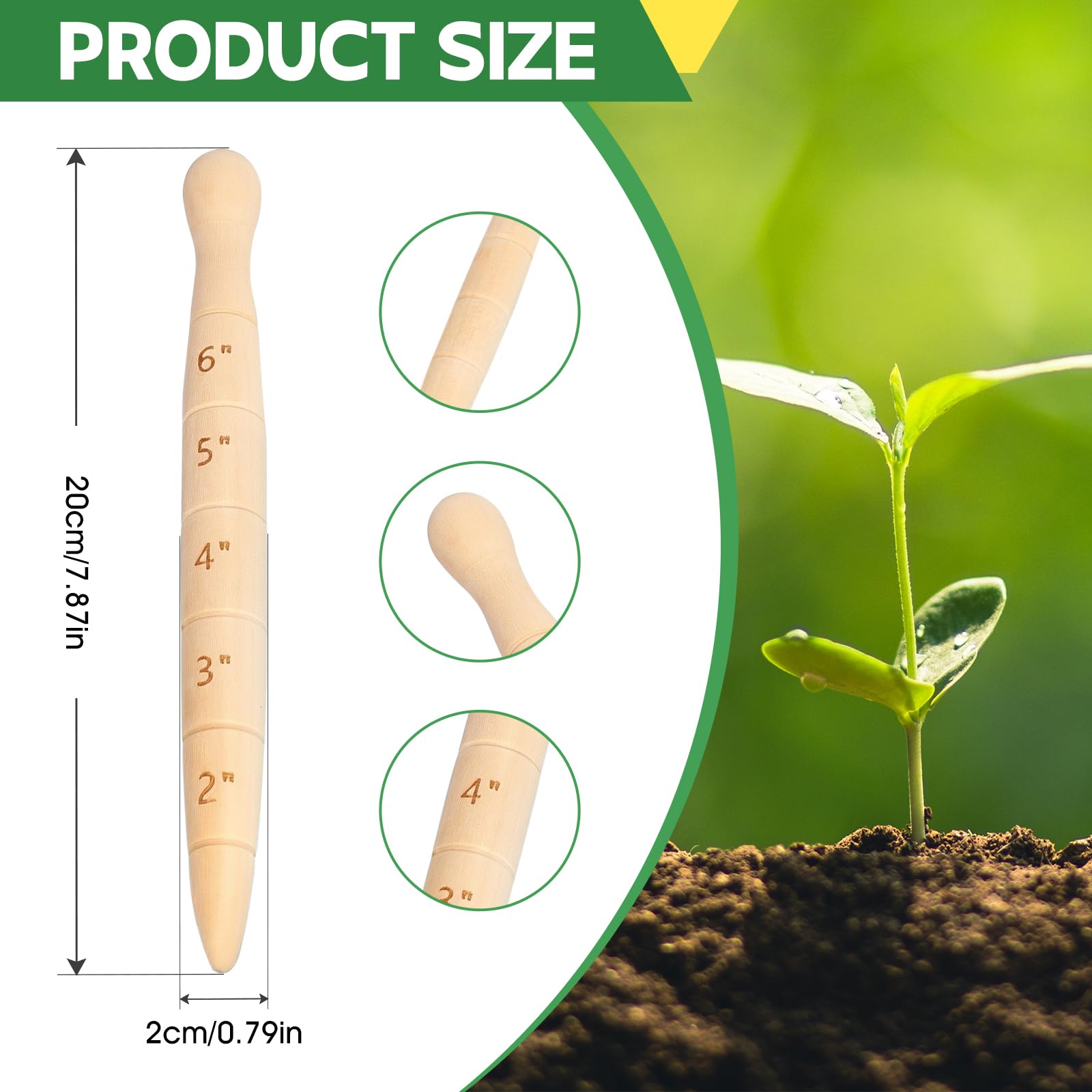 Bothyi wooden dibber with 7.87-inch length for consistent depth