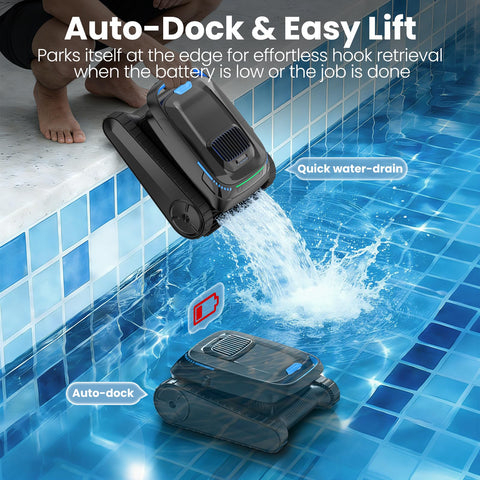BOTLUXE PC10 self-parking dock keeps pool area tidy.