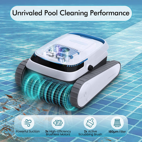 BOTLUXE pool vacuum wall clean reaches vertical surfaces for comprehensive coverage.