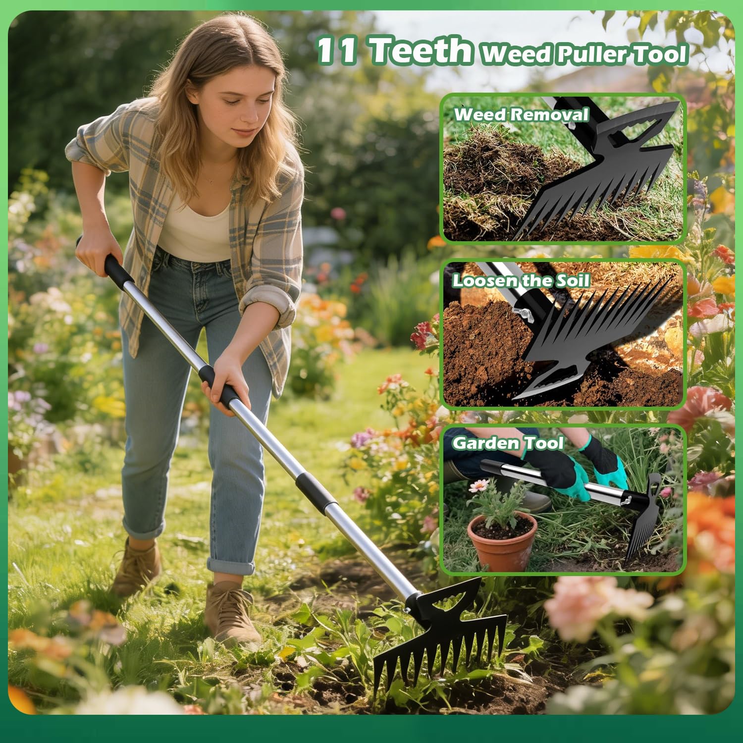 BOTUMIUY weed puller 8-teeth head penetrates soil for thorough root pulls