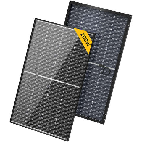 BougeRV 12V 200W N-Type panel front view for RV installations.