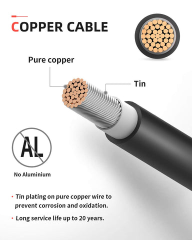 BougeRV 30ft black 10AWG extension cable with premium copper conductors.