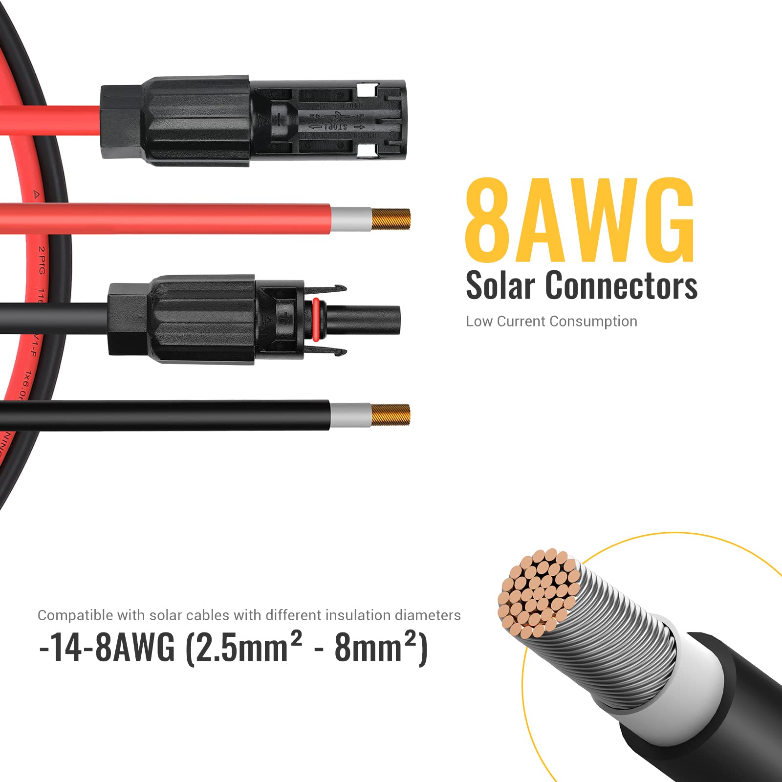BougeRV 8AWG solar connectors with secure male and female pairing
