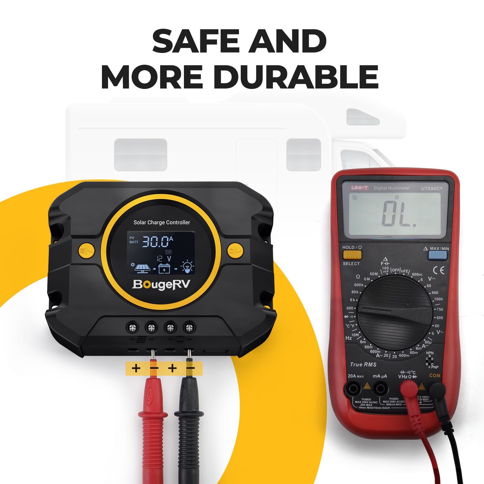 BougeRV Li30A PWM controller supports 12V/24V battery setups