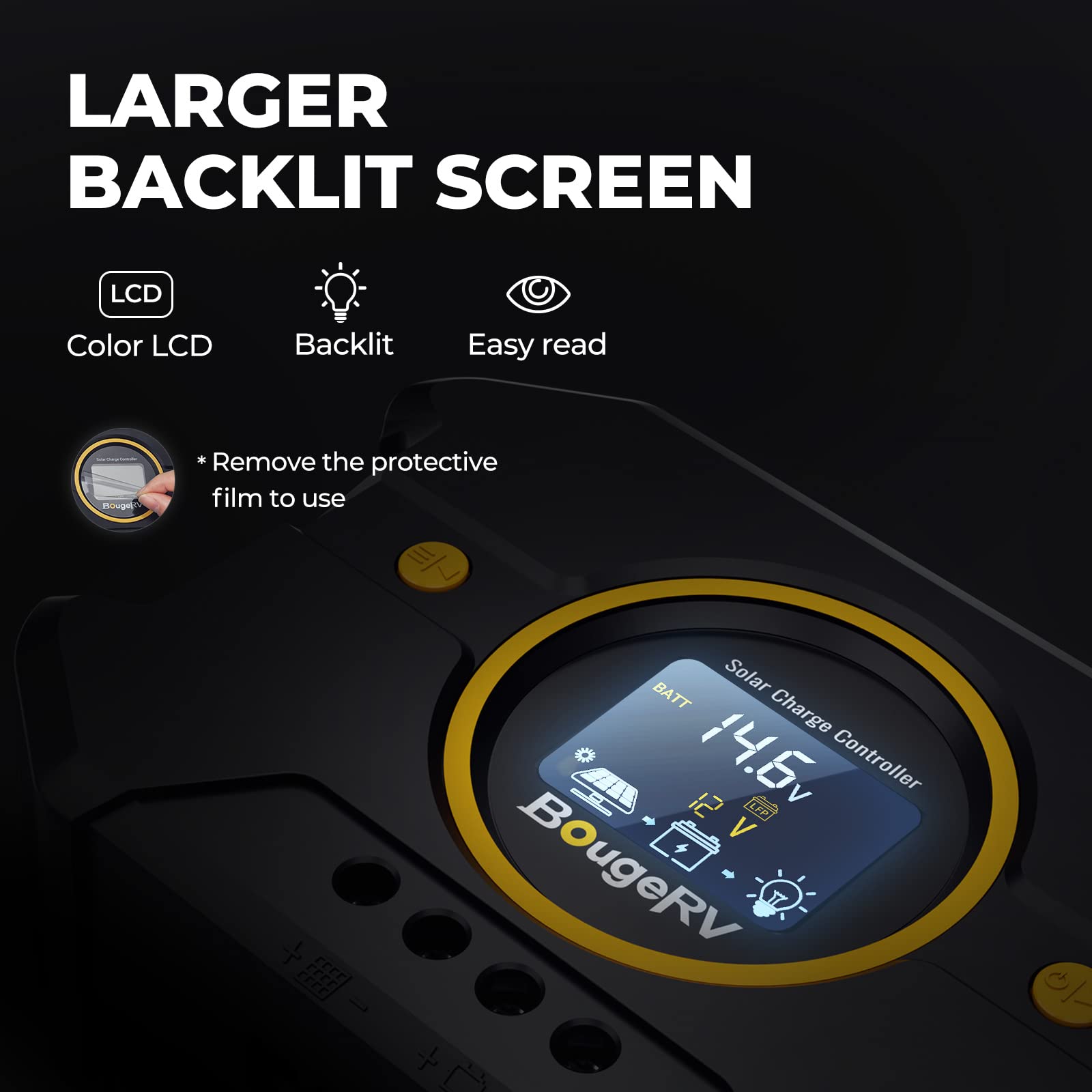 BougeRV Li30A PWM controller USB port for on‑the‑go charging