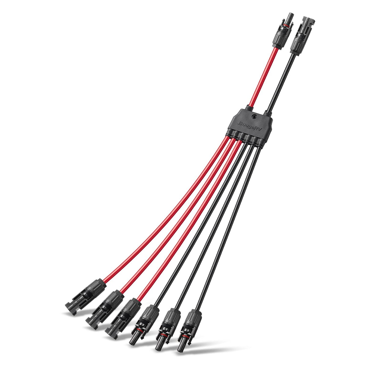 BougeRV parallel connectors with 30 cm branch cables for easier solar panel layouts.
