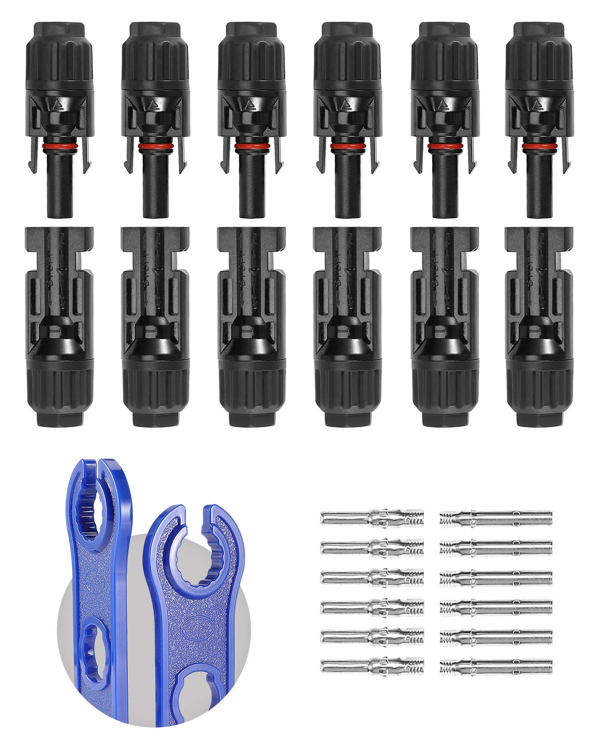 BougeRV solar connectors 6-pair set for secure, tool-free panel wiring.