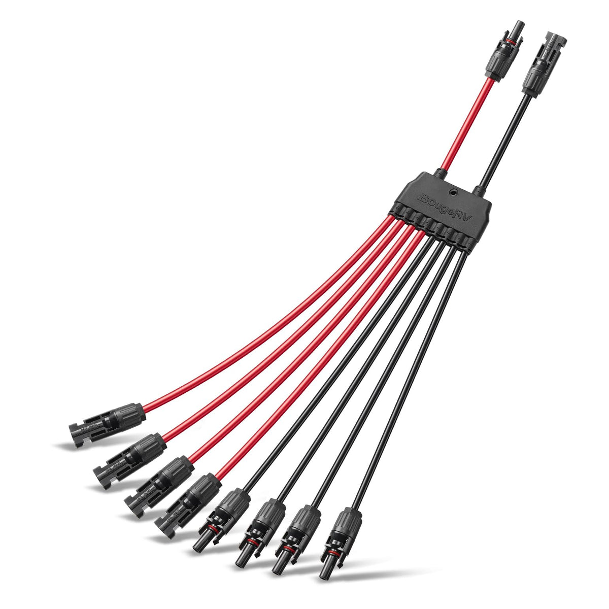 BougeRV solar parallel connector for 2-4 panels enables quick, tidy parallel wiring.