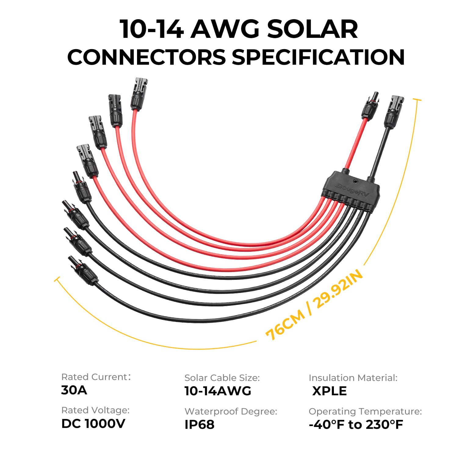 BougeRV UV-resistant XLPE insulation and tin-copper conductors extend durability.