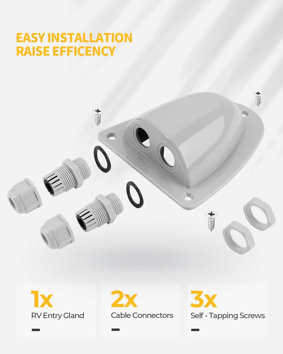 BougeRV cable entry cap demonstrates easy, adjustable installation on various roofs.