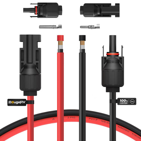 BougeRV red 10ft extension cable with dual connectors for outdoor solar setups.