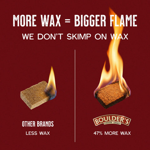 BOULDER'S FIRESIDE LEGACY fire starter cubes ignite charcoal quickly without lighter fluid.