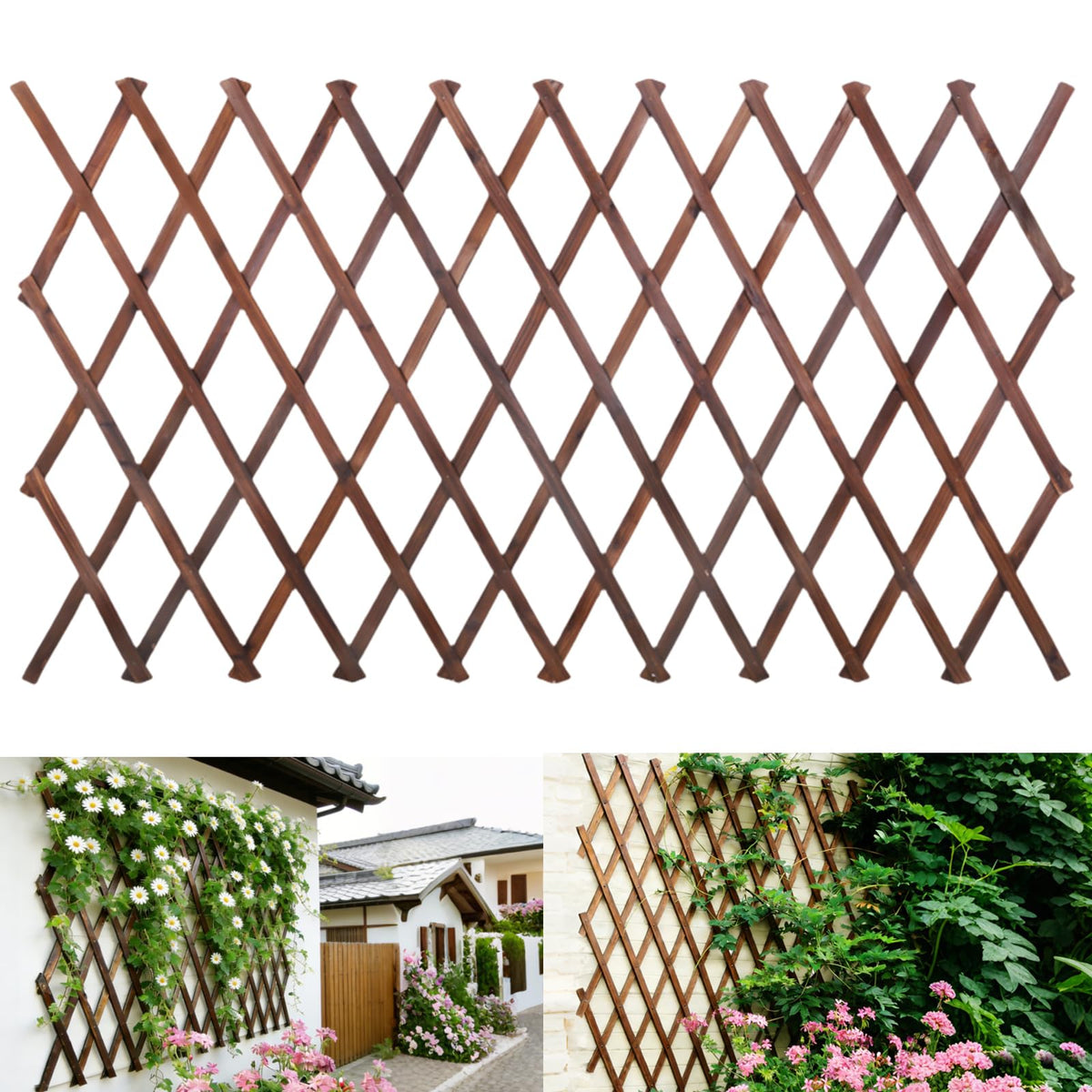 Bounmer expandable trellis with a thick grid for sturdy plant support