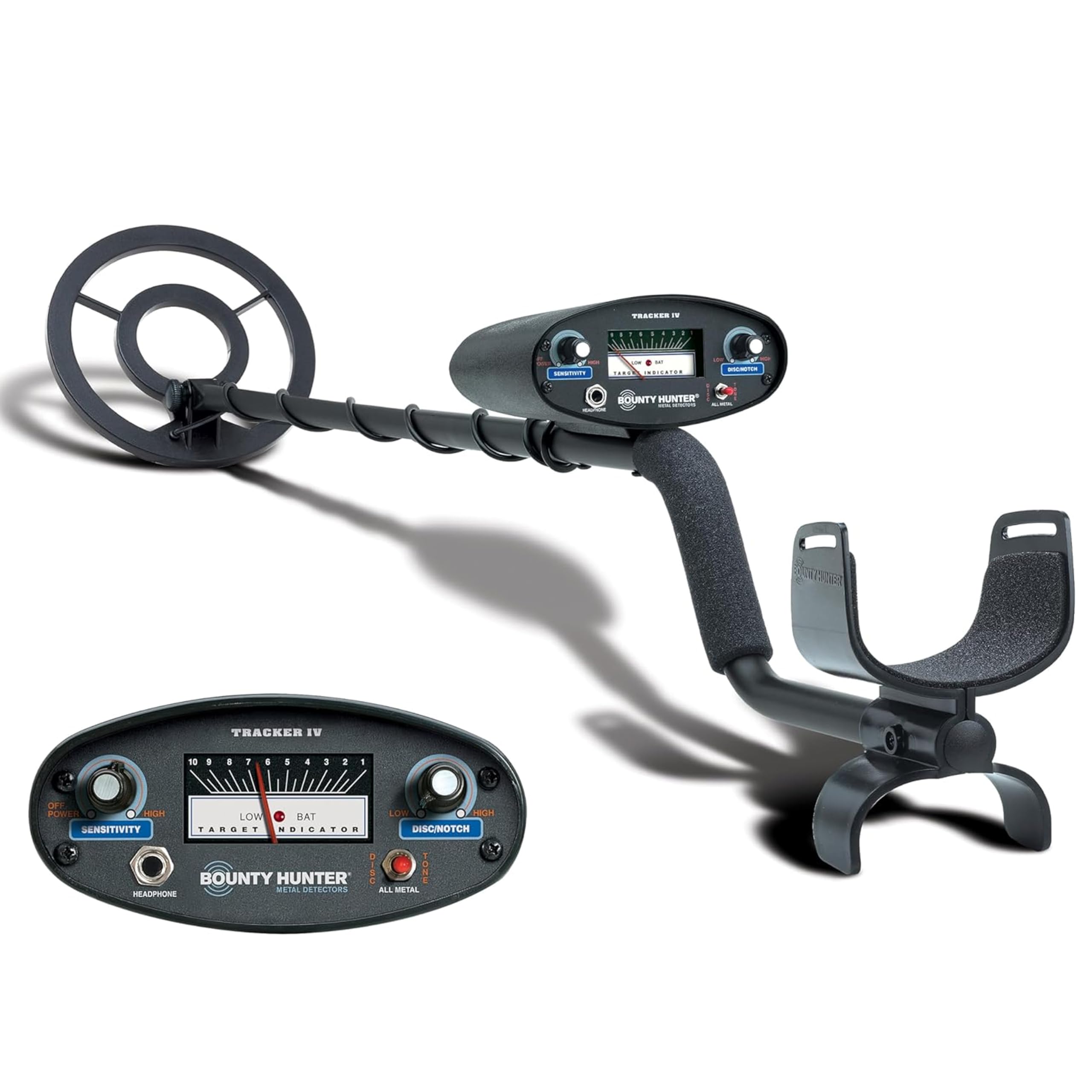 Bounty Hunter TK4 Tracker IV metal detector front view for all-terrain treasure hunting