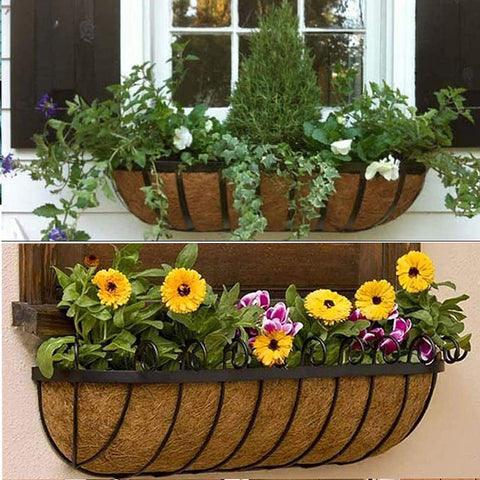 bouod window-box liner in basket, natural material maintains moisture for plants.