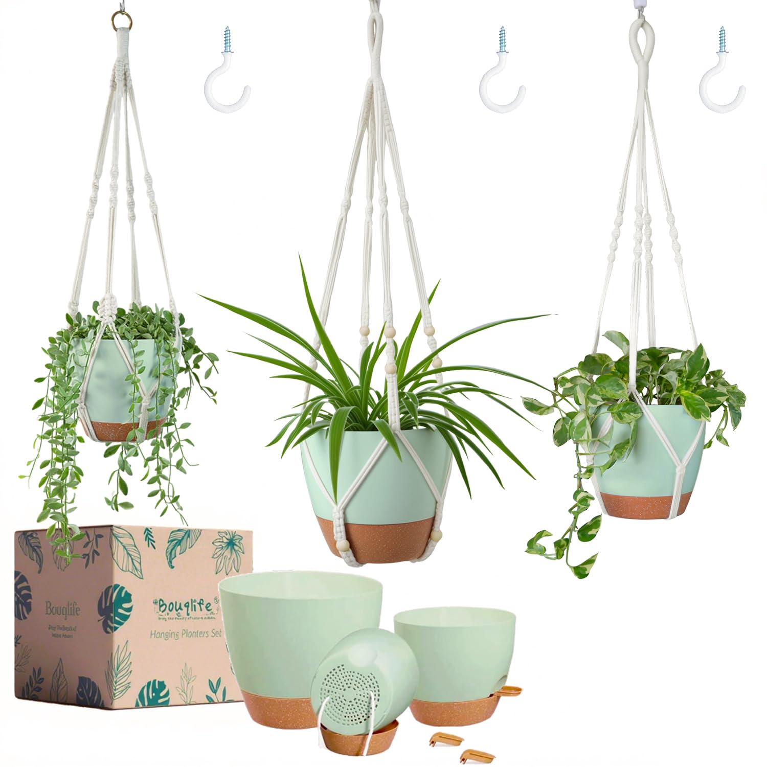 Bouqlife hanging planters macrame 3pack for stylish space saving decor