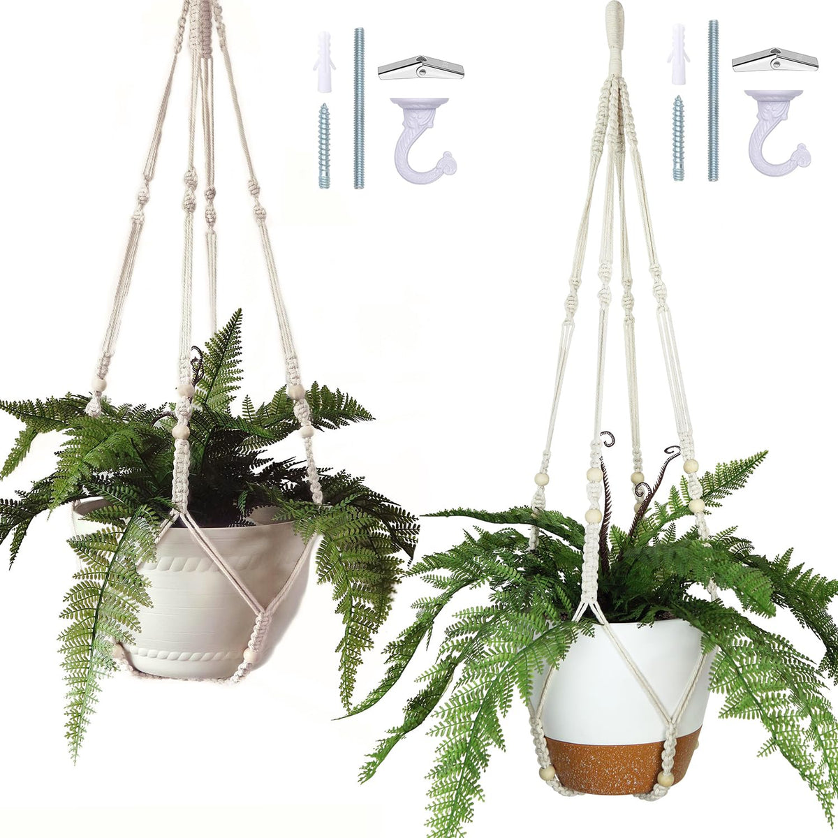 Bouqlife macrame hanger 43in beige 2-pack for stable indoor plant display.