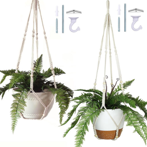 Bouqlife macrame hanger 43in beige 2-pack for stable indoor plant display.
