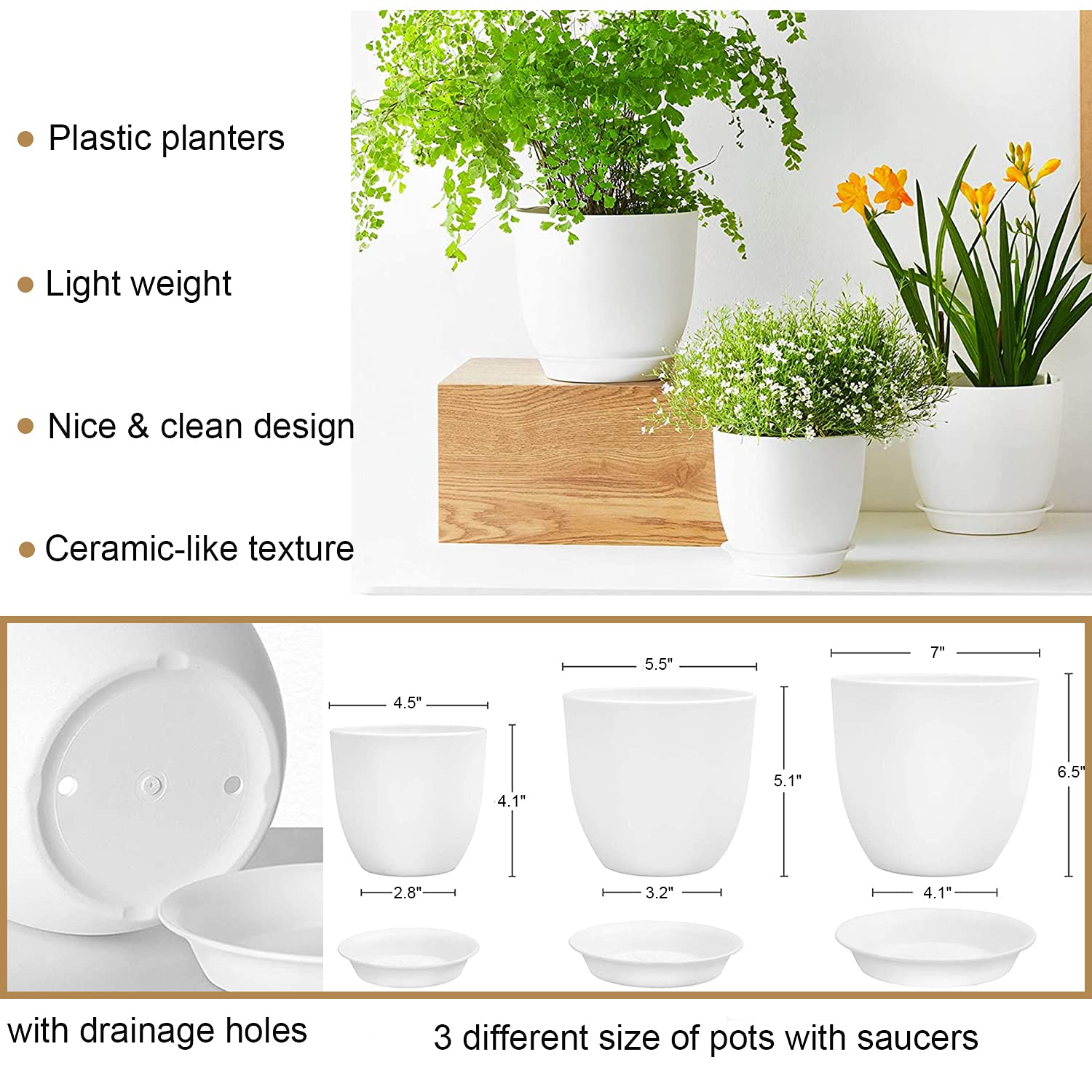 Bouqlife plastic pot 5.5-inch with saucer supports easy watering and neat display.