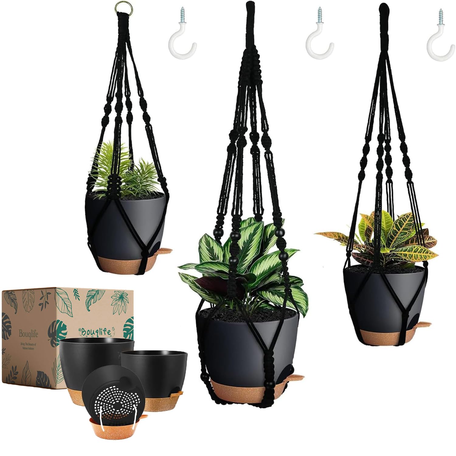 Bouqlife 34in macrame self-watering hanger for vibrant indoor plants