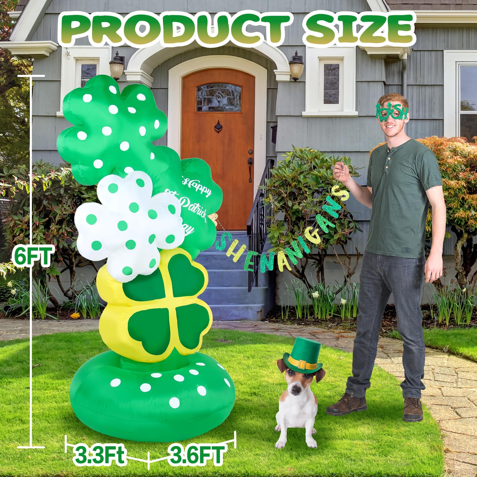 Boveco 6ft shamrock inflatable adds festive curb appeal for parties and celebrations.