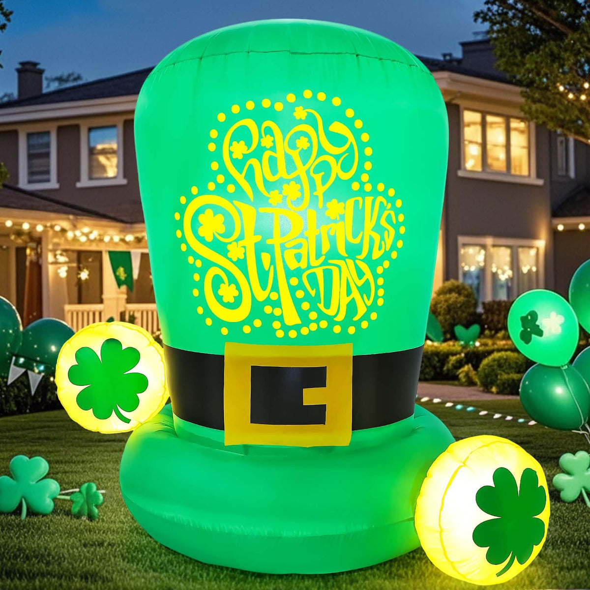Boveco St Patrick's Day hat on car roof glows for festive parades.