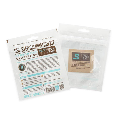 Boveda cigar calibration kit inside airtight bag demonstrates 75% RH testing for accurate readings.