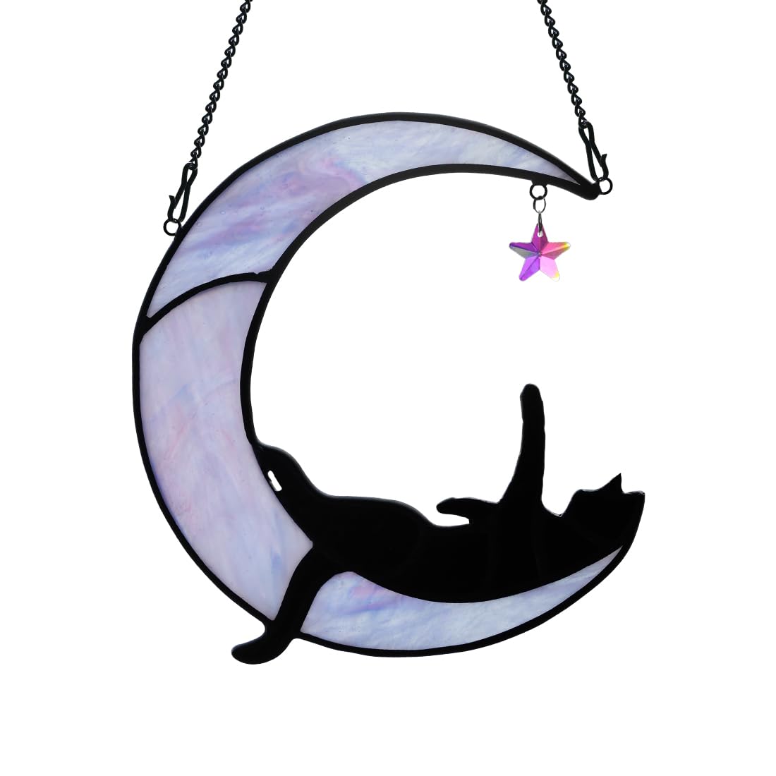 BOXCASA Black Cat Moon Suncatcher brightens windows with colorful crystals.