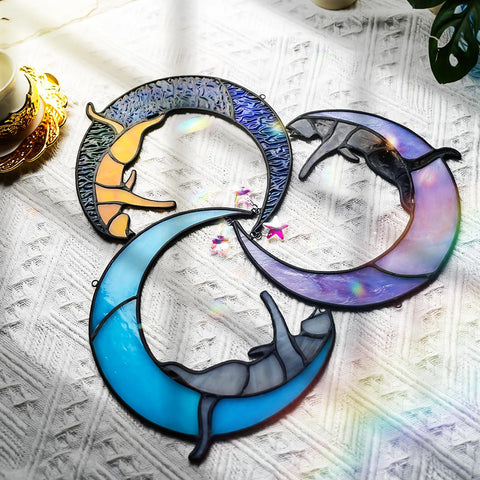 BOXCASA Black Cat Moon Suncatcher creates a sparkling daylight display.