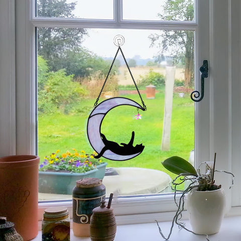 BOXCASA Cat Moon suncatcher designed for cheerful sunlit display.