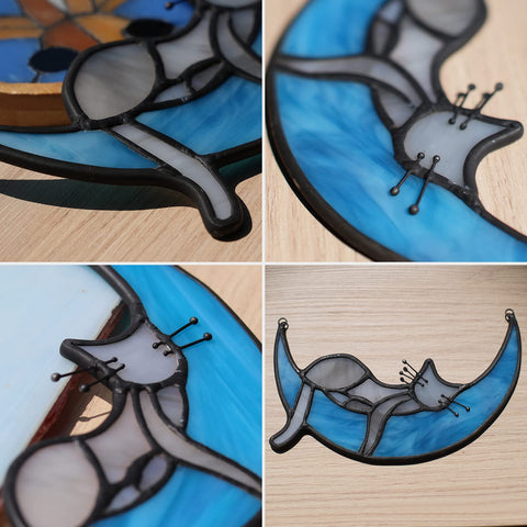 BOXCASA window hanging cat art highlights the moonlit motif for cozy home decor