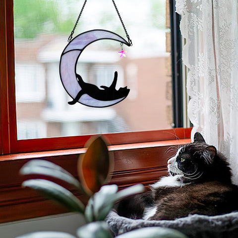 BOXCASA Witchy gifts cat decor suncatcher adds charm to spaces.