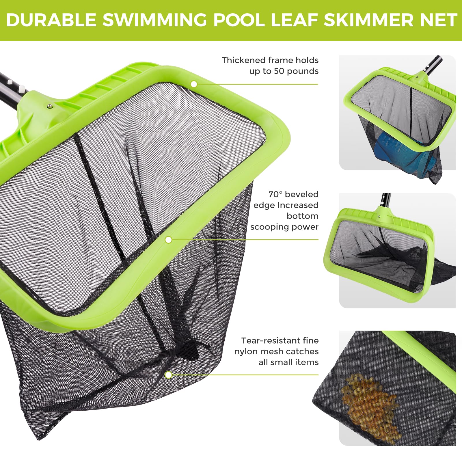 BoxedHome brush head 17.5 inches cleans walls and pool bottom effectively.