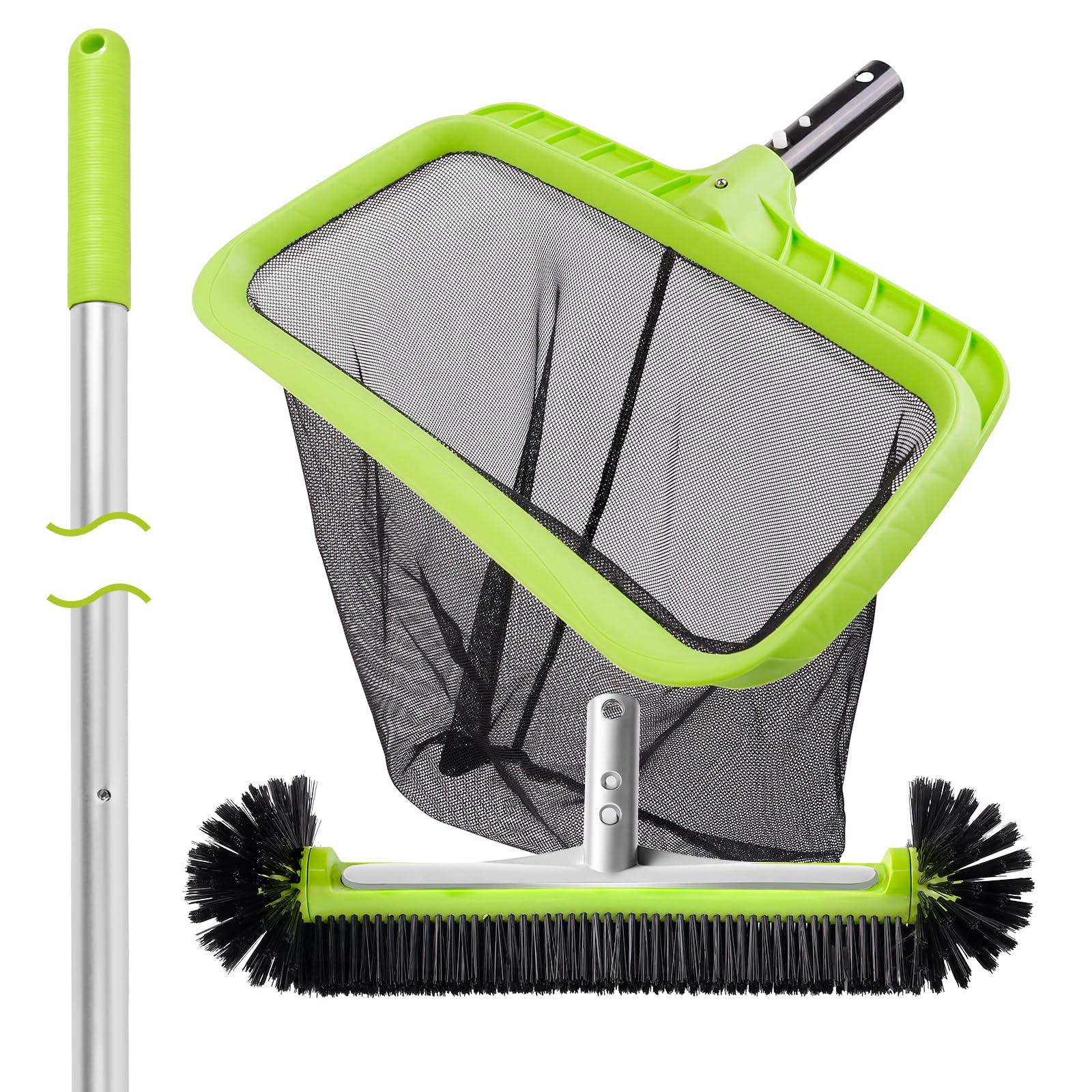 BoxedHome pool cleaning kit pole extended to 10.5 feet for hard-to-reach corners.