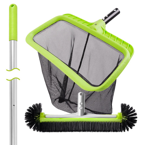BoxedHome pool cleaning kit pole extended to 10.5 feet for hard-to-reach corners.