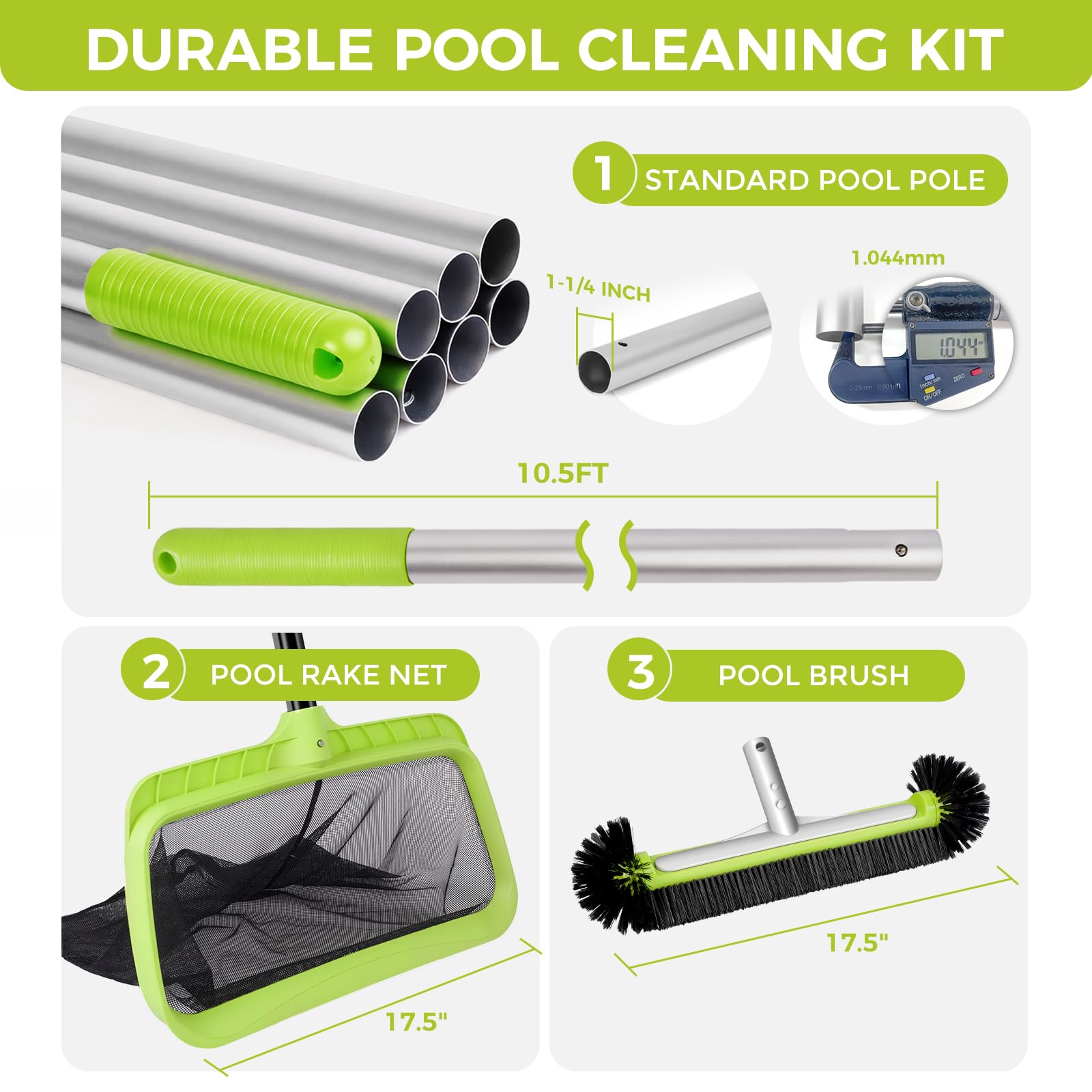 BoxedHome skimmer net 17.5 inches with fine mesh captures leaves and debris.