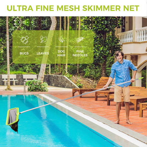 BoxedHome soft nylon mesh skimmer net resists tearing while catching debris.