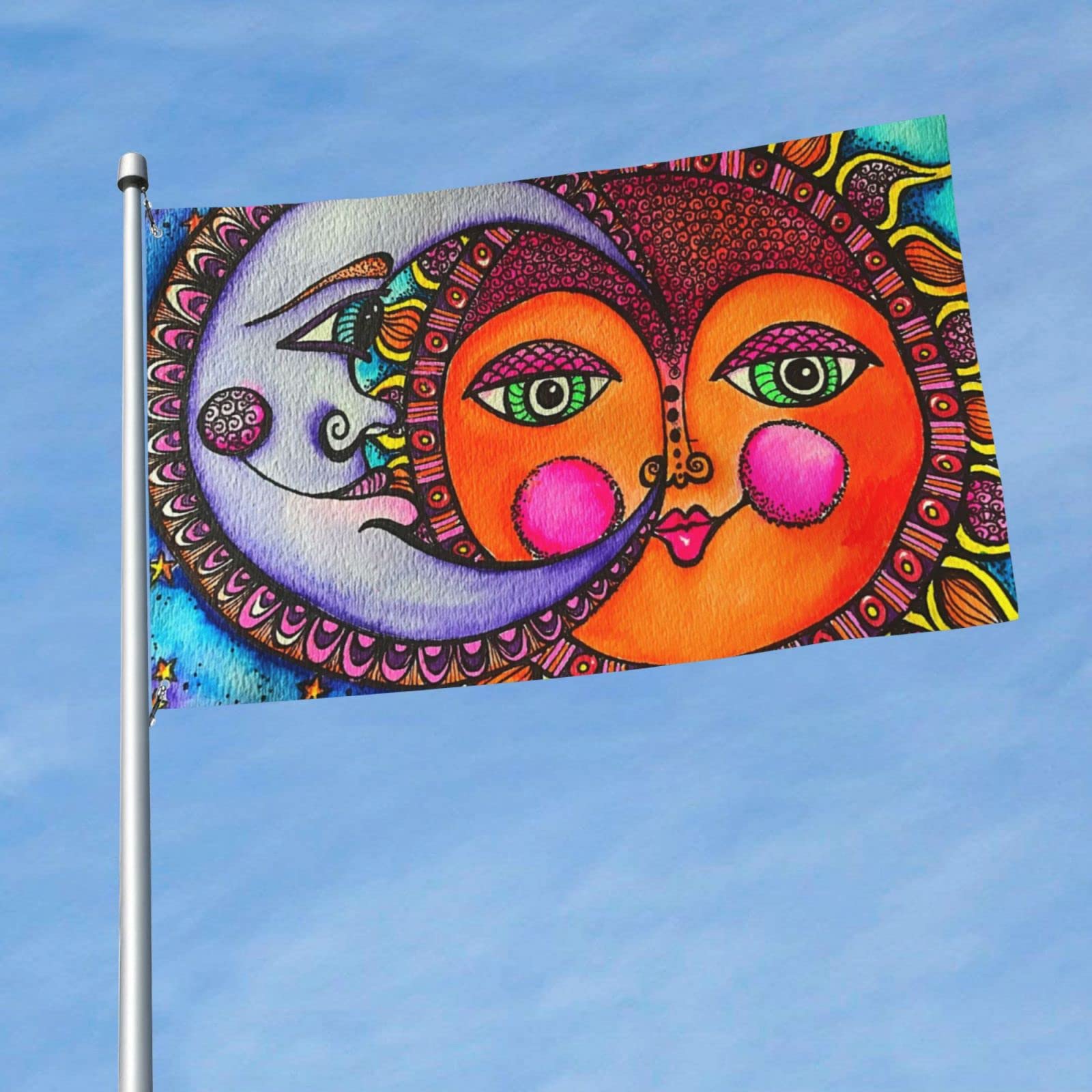 BOXIMIAO celestial hippie art flag displayed from both sides for visibility