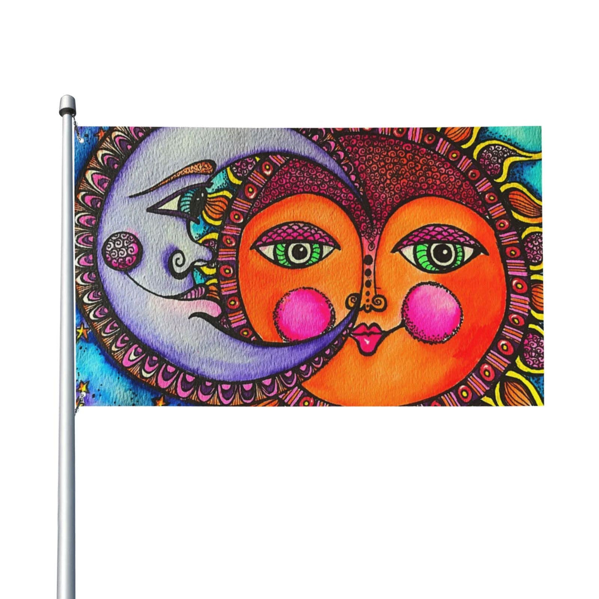 BOXIMIAO sun and moon flag on a yard setting, vibrant colors boost curb appeal