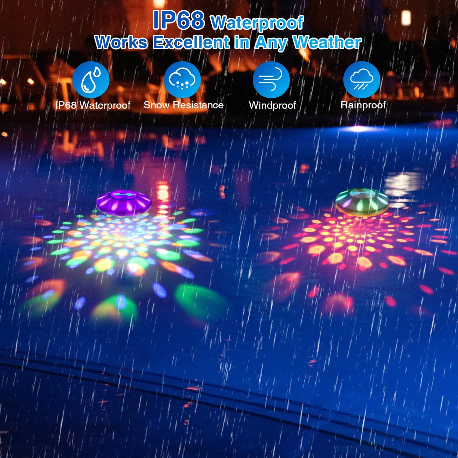 BOXPSII RGB glow lights creating dynamic color effects in water