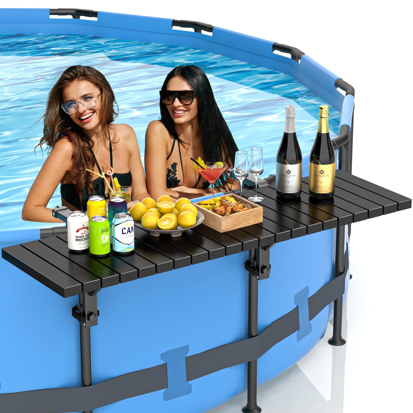BoYata pool bar rail attachment demonstrates secure fit on above-ground pools