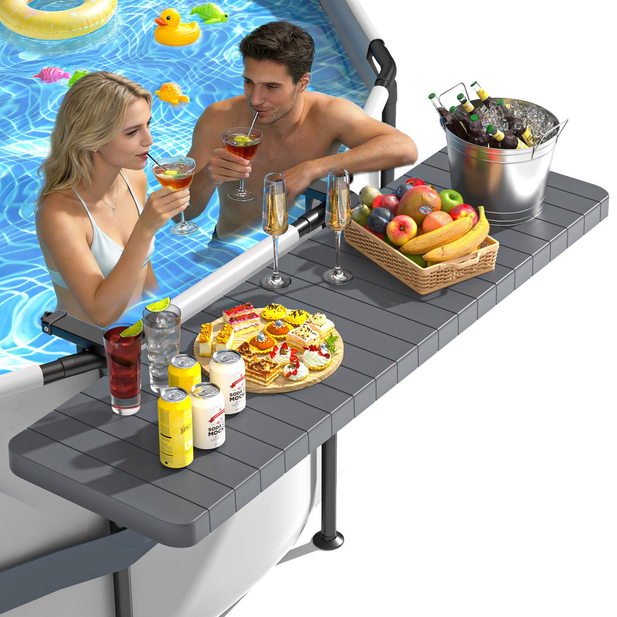 BoYata pool bar table top view shows drinks within reach